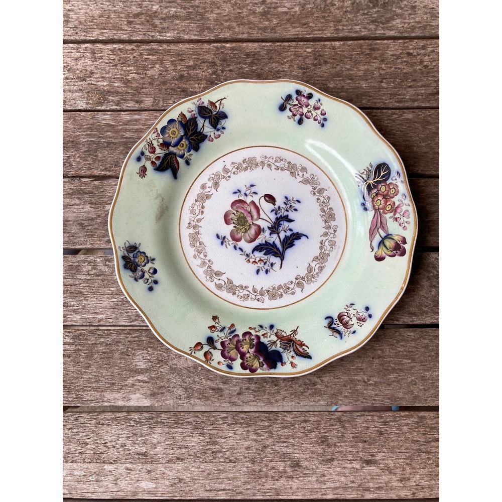 Flow Blue Polychrome Plate by Wedgwood